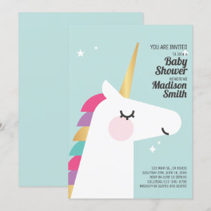 Cute Rainbow Unicorn Baby Shower Inbjudningar