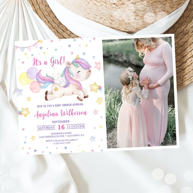 Cute Rainbow Unicorn Baby Shower Photo Inbjudningar (Skapare uppladdad)