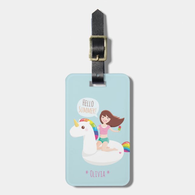 Cute Rainbow Unicorn Bassäng Flyter Personlig Bagagebricka (Vertikal Framsida)