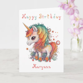 Cute Rainbow Unicorn Birday Card Kort