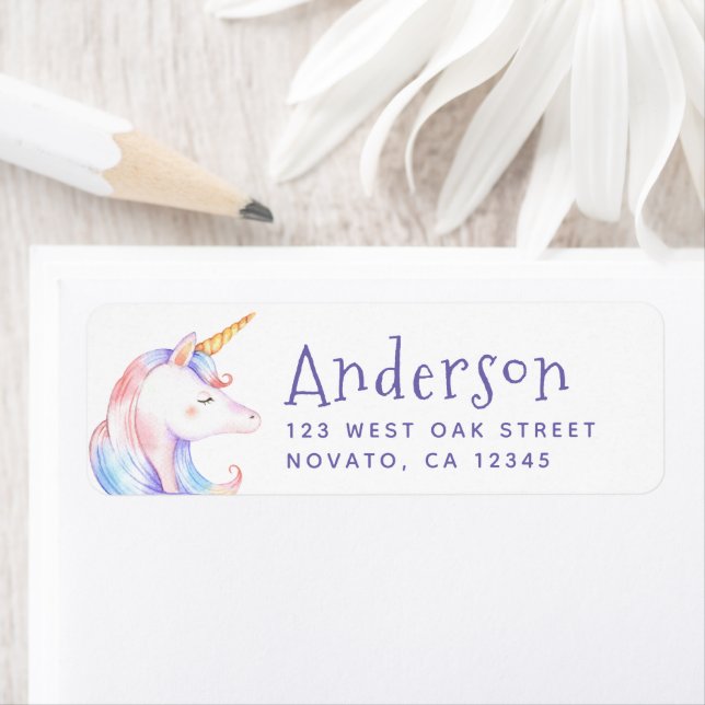 Cute Rainbow Unicorn Birthday Returadress Returadress Etikett (Insitu)