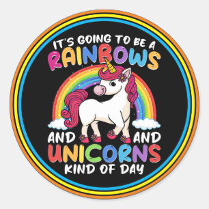 Cute Rainbow Unicorn Coola Birthday Presny Lusnyj Runt Klistermärke