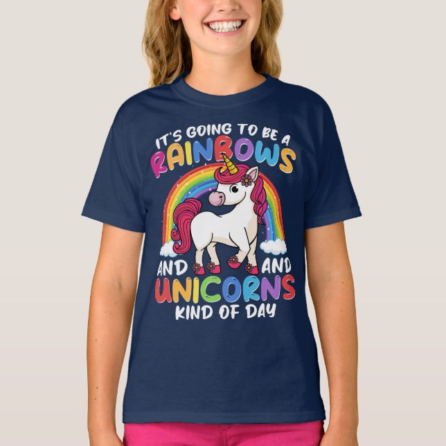 Cute Rainbow Unicorn Coola Birthday Presny Lusnyj T Shirt (Framsida)