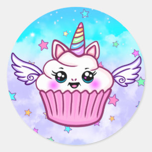 Cute Rainbow Unicorn Cupkaka Kawaii Stickers Runt Klistermärke