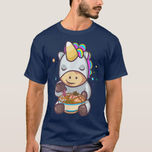 Cute Rainbow Unicorn Eating Ramen Noodles Bowl Ani T Shirt