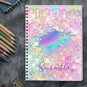 Cute Rainbow unicorn faux Glitter stjärnor monogra Anteckningsbok