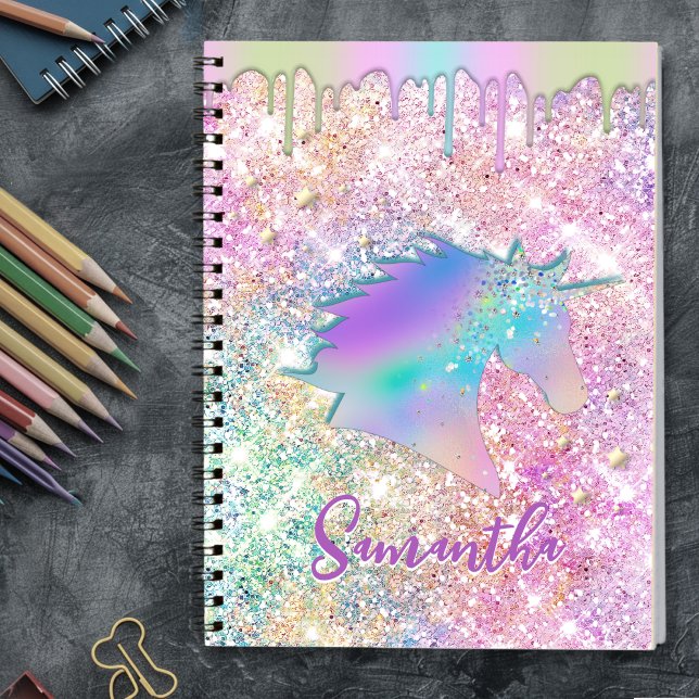 Cute Rainbow unicorn faux Glitter stjärnor monogra Anteckningsbok (Skapare uppladdad)