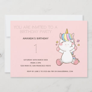 Cute Rainbow Unicorn Födelsedagsfest inbjudan