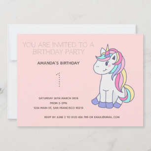 Cute Rainbow Unicorn Födelsedagsfest inbjudan