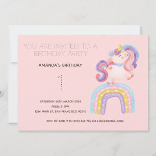 Cute Rainbow Unicorn Födelsedagsfest inbjudan
