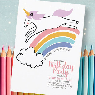 Cute Rainbow Unicorn Födelsedagsfest inbjudan