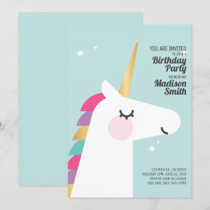 Cute Rainbow Unicorn Födelsedagsfest inbjudan