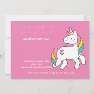 Cute Rainbow Unicorn Födelsedagsfest inbjudan