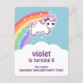 Cute Rainbow Unicorn Födelsedagsfest inbjudan