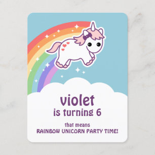 Cute Rainbow Unicorn Födelsedagsfest inbjudan