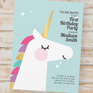 Cute Rainbow Unicorn Födelsedagsfest inbjudan Vykort