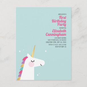 Cute Rainbow Unicorn Födelsedagsfest inbjudan Vykort