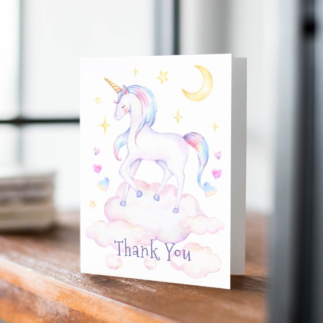Cute Rainbow Unicorn Girl's Birthday Tack Inbjudan (Skapare uppladdad)