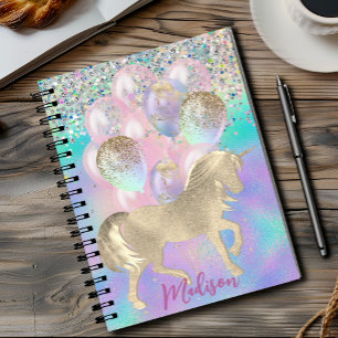 Cute Rainbow unicorn glitter ballogram Anteckningsbok
