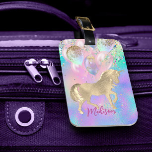 Cute Rainbow unicorn glitter ballogram Bagagebricka