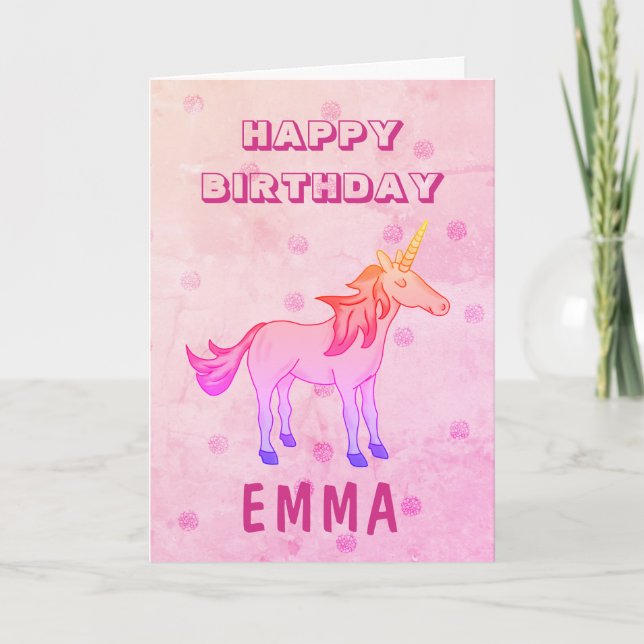 Cute Rainbow Unicorn Grattis på födelsedagen Namn Kort (Framsida)