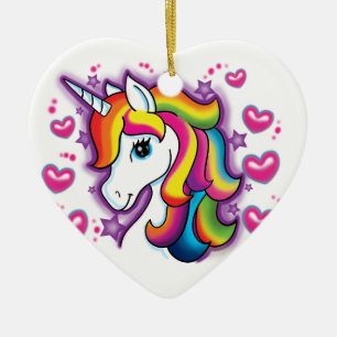 Cute Rainbow Unicorn Horse med Stars Hearts Julgransprydnad Keramik