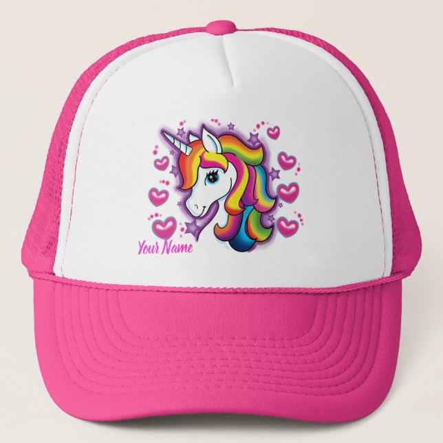 Cute Rainbow Unicorn Horse med Stars Hearts Keps (Framsida)