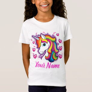 Cute Rainbow Unicorn Horse med Stars Hearts T Shirt