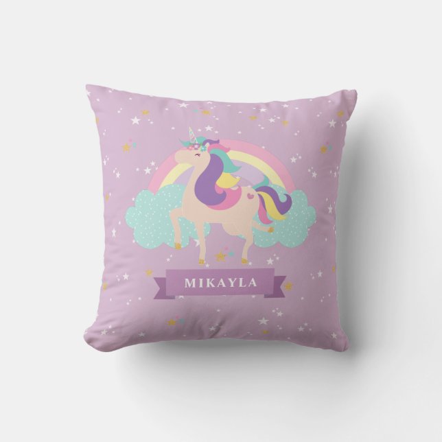 Cute Rainbow Unicorn Kids Kudde (Framsida)