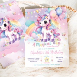 Cute Rainbow Unicorn Magic Day Birthday Inbjudningar