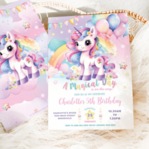 Cute Rainbow Unicorn Magic Day Birthday Inbjudningar