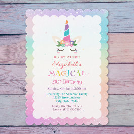 Cute Rainbow Unicorn Magic Födelsedagsfest Inbjudningar