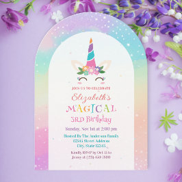 Cute Rainbow Unicorn Magic Födelsedagsfest Inbjudningar