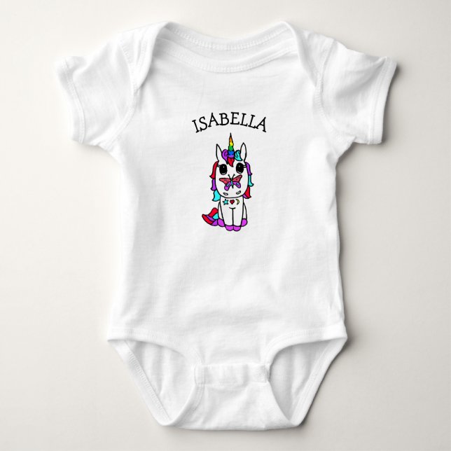 Cute Rainbow Unicorn med Butterfly on Nose T Shirt (Framsida)