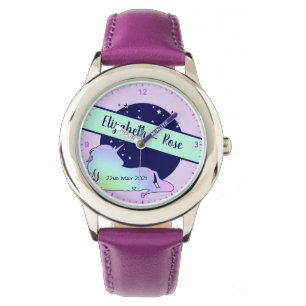 Cute Rainbow Unicorn Namn, födelsedag Armbandsur