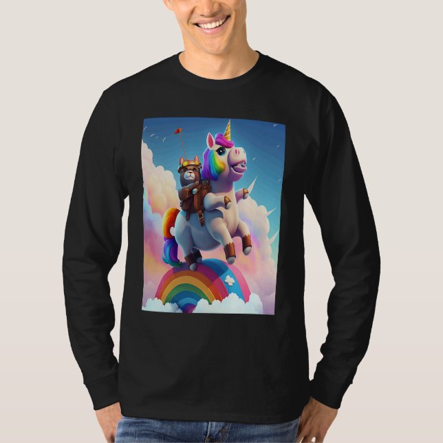 Cute Rainbow Unicorn Otter Riding A Unicorn T Shirt (Framsida)
