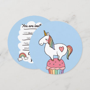 Cute Rainbow Unicorn på Birthday Cupaka Inbjudningar