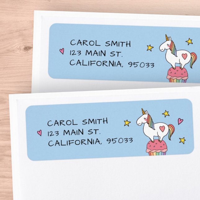 Cute Rainbow Unicorn på Birthday Cupaka Returadress Etikett (Skapare uppladdad)
