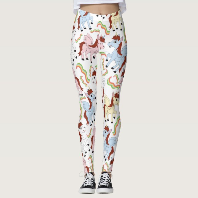 Cute Rainbow Unicorn Party Leggings (Framsida)