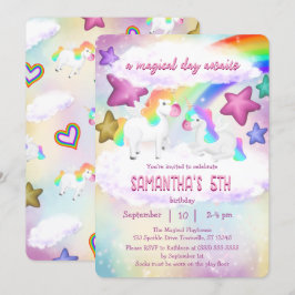 Cute Rainbow Unicorn Pastel Birthday-inbjudan Julkort