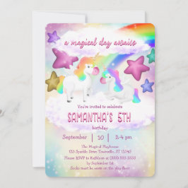Cute Rainbow Unicorn Pastel Birthday-inbjudan Julkort