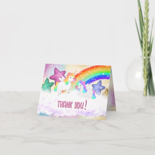 Cute Rainbow Unicorn Pastel Folkt tackkort (Framsida)