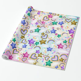 Cute Rainbow Unicorn Pastel Rosa Wrapping Papper Presentpapper