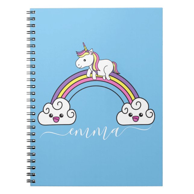 Cute Rainbow Unicorn Personlig Namn Anteckningsbok (Framsidan)