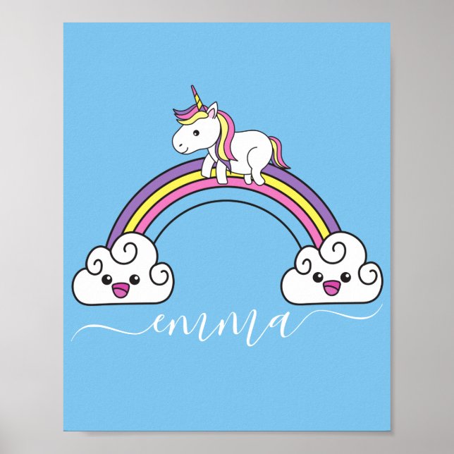 Cute Rainbow Unicorn Personlig Namn Poster (Framsidan)