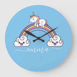 Cute Rainbow Unicorn Personlig Namn Stor Klocka