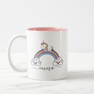 Cute Rainbow Unicorn Personlig Namn Två-Tonad Mugg