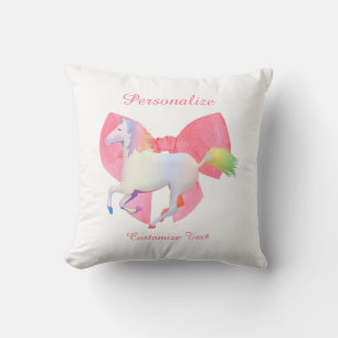 Cute Rainbow Unicorn Rosa Bow Girly Personlig Kudde