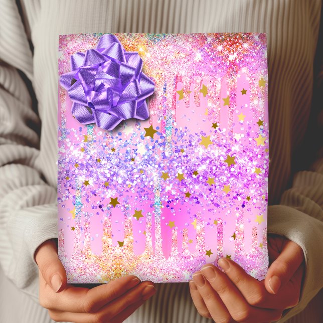 Cute Rainbow Unicorn rosa Glitter Drives Presentpapper (Skapare uppladdad)