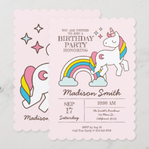 Cute Rainbow Unicorn Sparkles födelsedagsinbjudan Inbjudningar